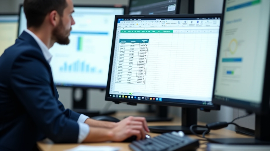 Computer monitor displaying Excel spreadsheet with sensitivity analysis table showing valuation scenarios across multiple rows and columns