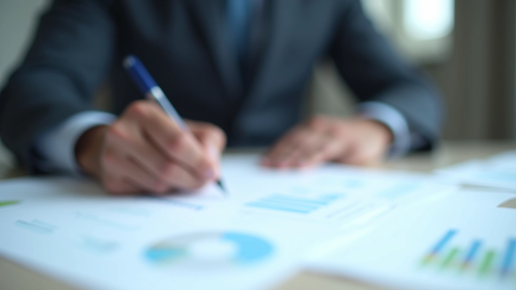 Professional reviewing printed financial documents and spreadsheets with highlighter and notes on organized desk